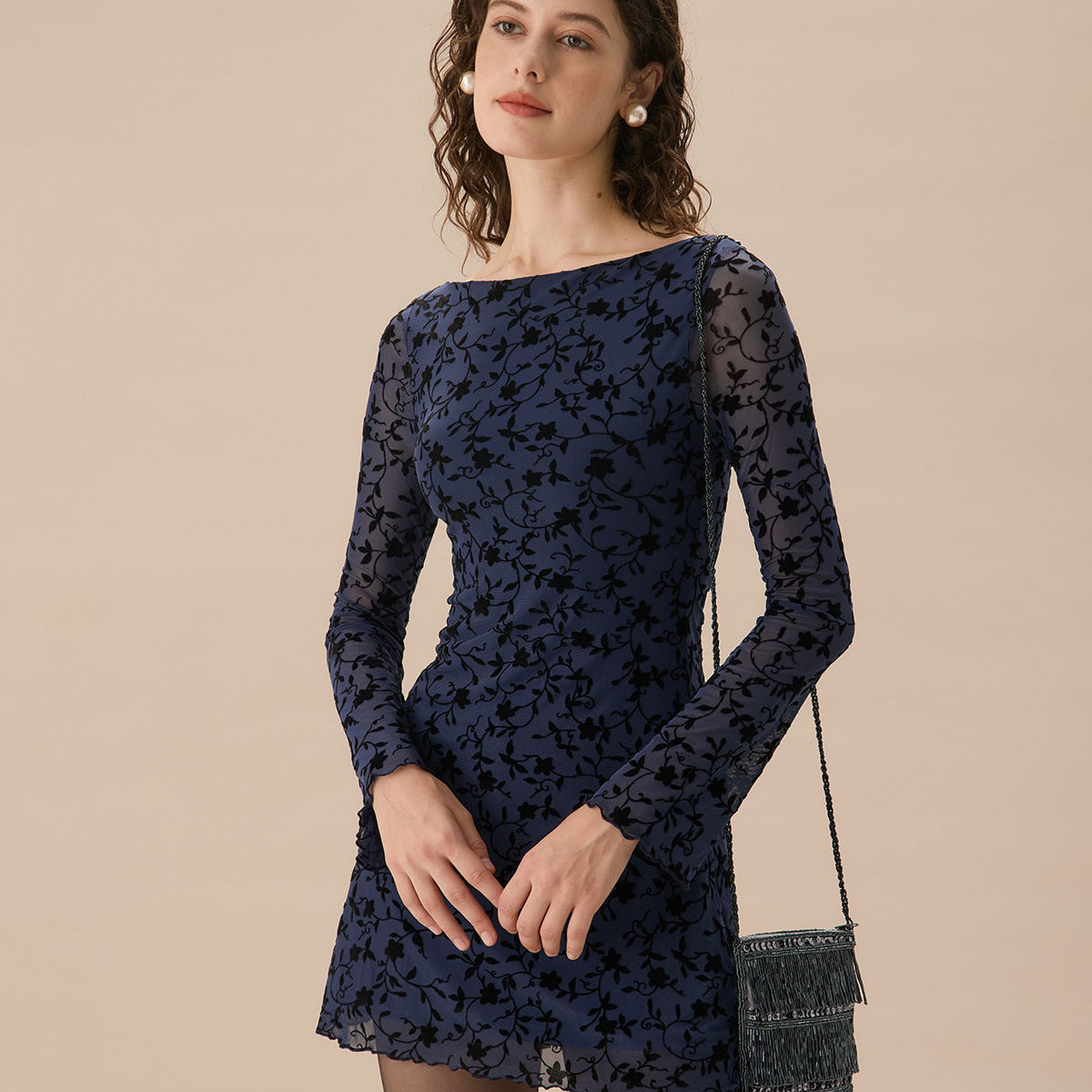 Women's Blue See-through Long Sleeve Mini Dress & Reviews - Blue - Dresses
