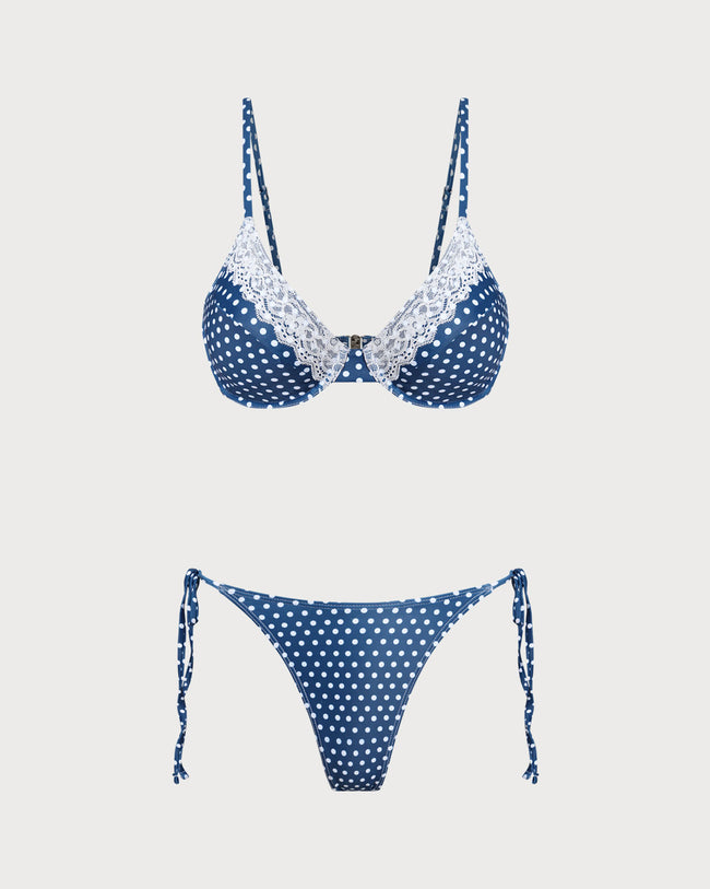 Blue Polka Dot Underwire Bikini Set