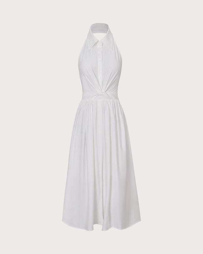 The White Twist Backless Midi Dress White Dresses - RIHOAS