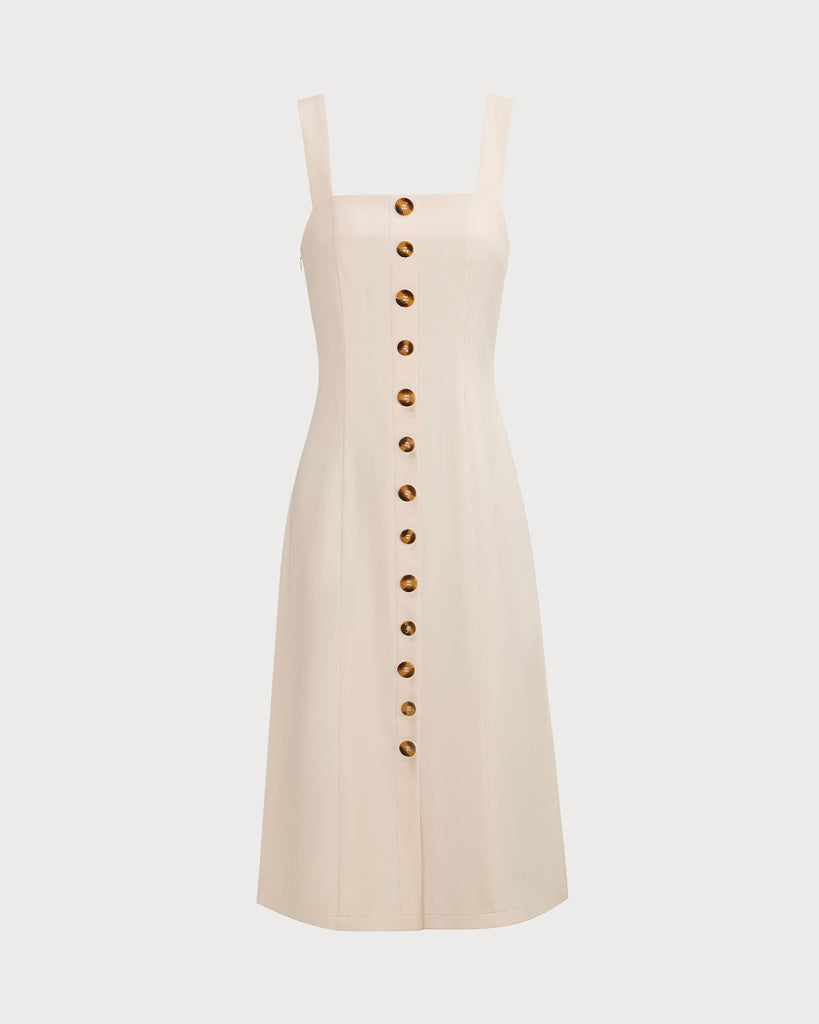 The Apricot Square Neck Button Midi Dress Dresses - RIHOAS