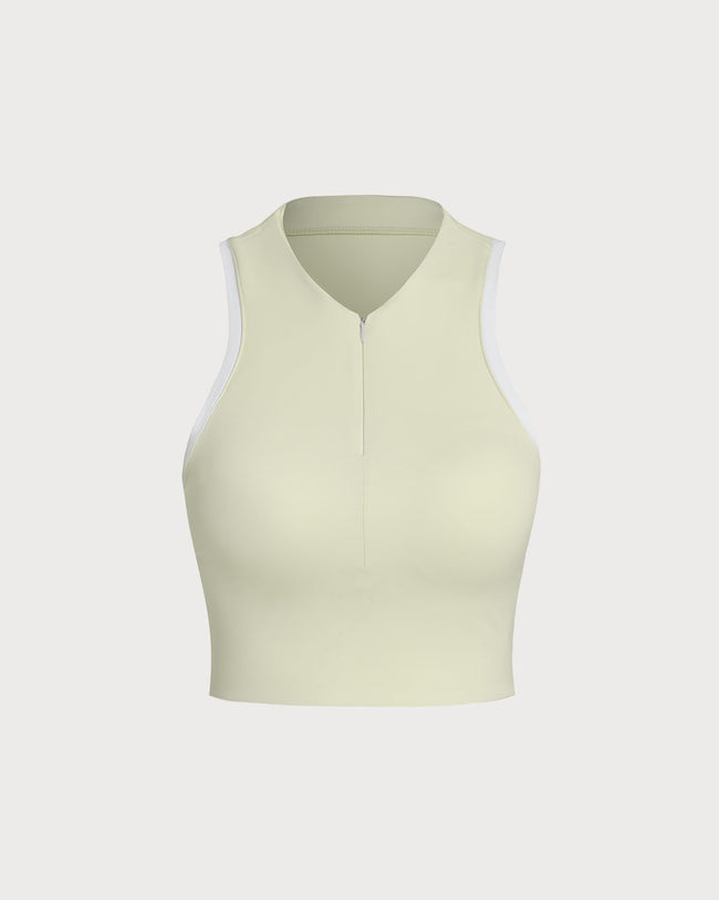 Apricot Round Neck Zipper Yoga Tank Top