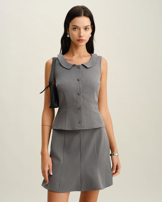 Grey Collared Button Tank Top