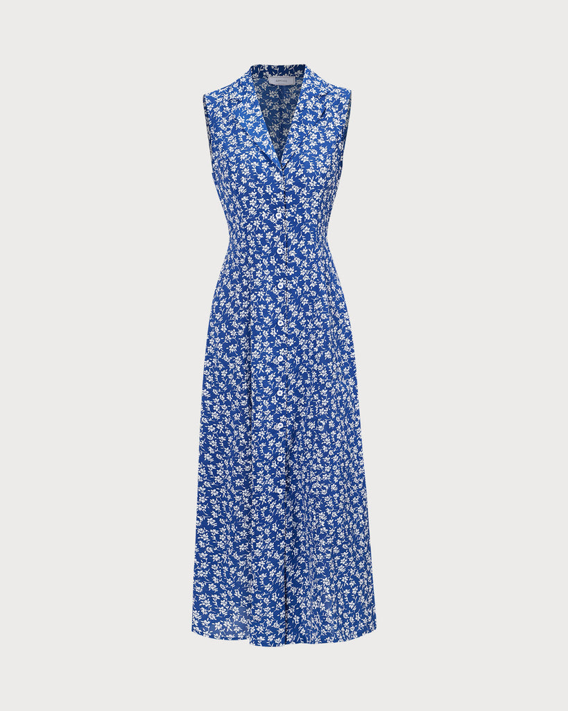 The Blue Collared Floral Maxi Dress Dresses - RIHOAS