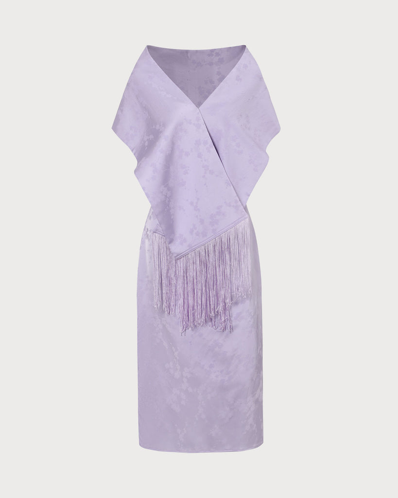 The Purple Jacquard Slip Midi Dress & Fringed Shawl Dresses - RIHOAS