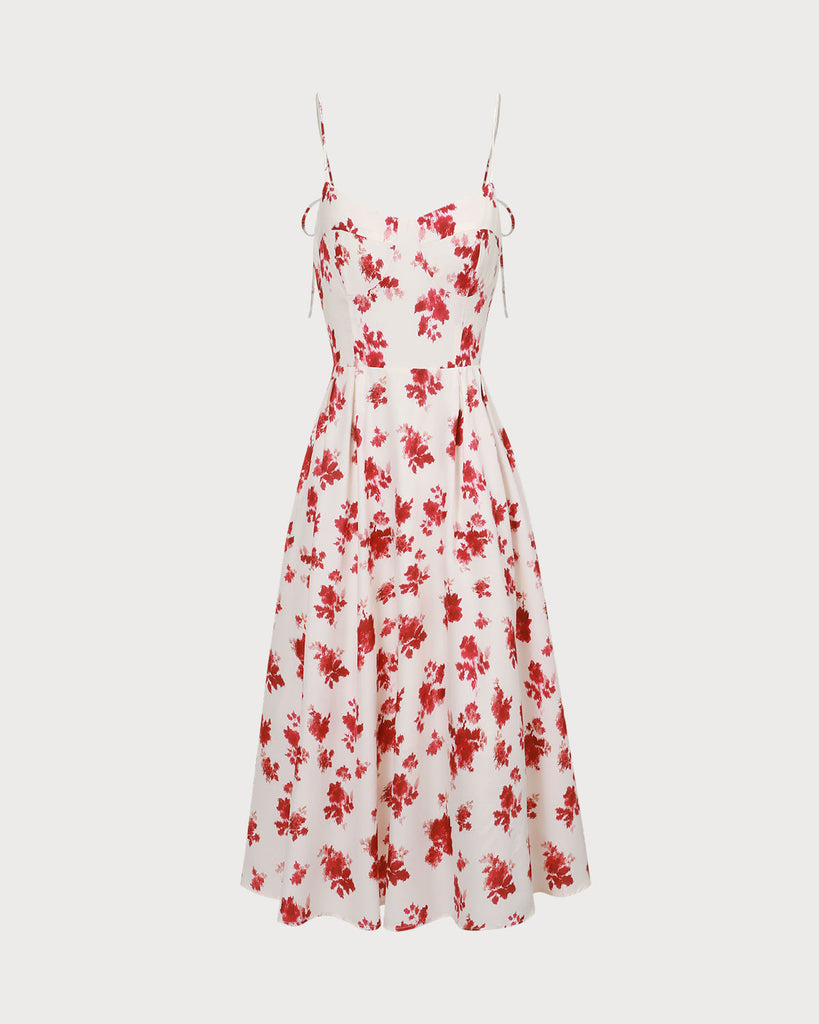 The Red Sweetheart Neck Floral Midi Dress Dresses - RIHOAS