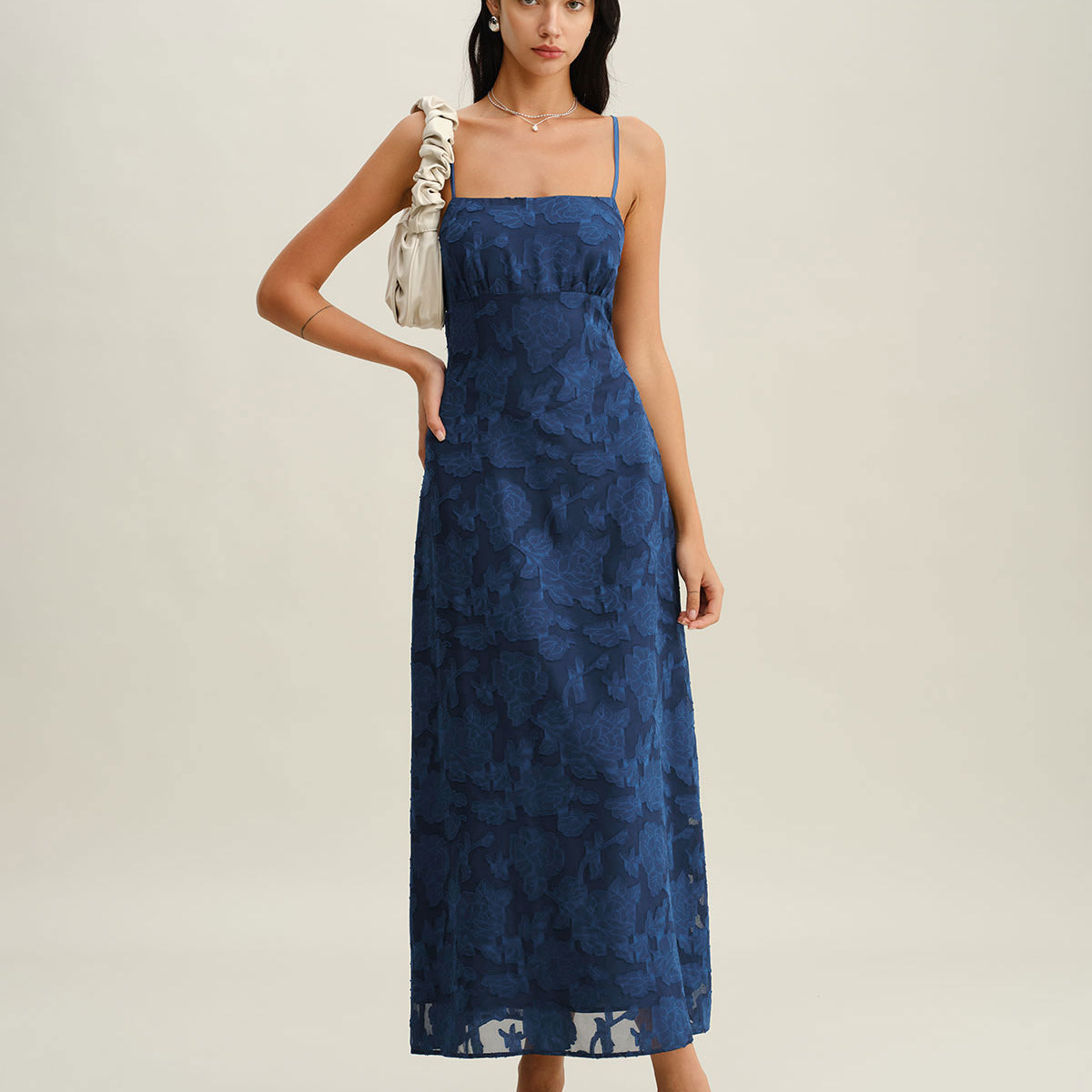 Navy Jacquard Slip Backless Maxi Dress & Reviews - Navy - Dresses