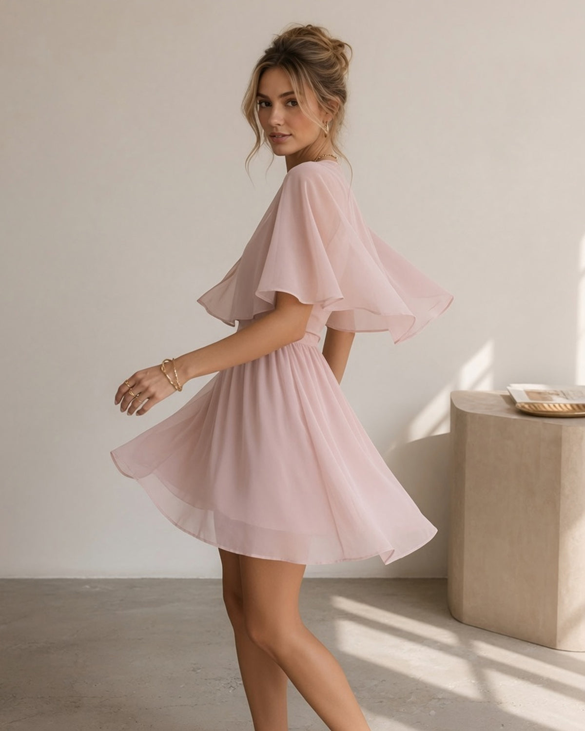 Pink Sweetheart Neck A-Line Mini Dress-03