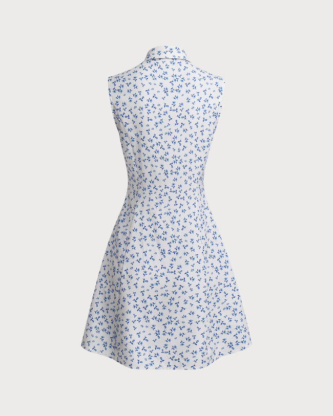 Blue Floral Pocket Sleeveless Mini Dress