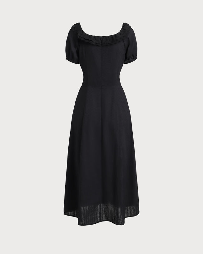 Black Embroidery Puffed Sleeve Maxi Dress