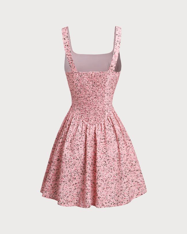 Pink Floral Ruched Corset Slip Mini Dress