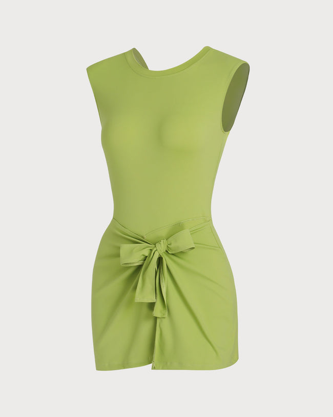 Green Round Neck High Stretch Yoga Dress
