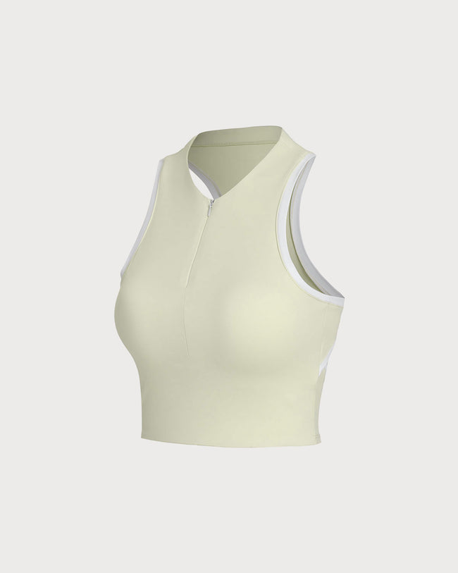 Apricot Round Neck Zipper Yoga Tank Top