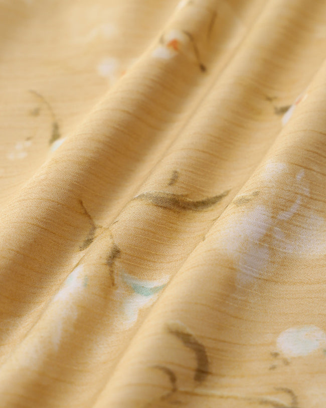 Yellow Floral Ruched Ruffle Midi Dress