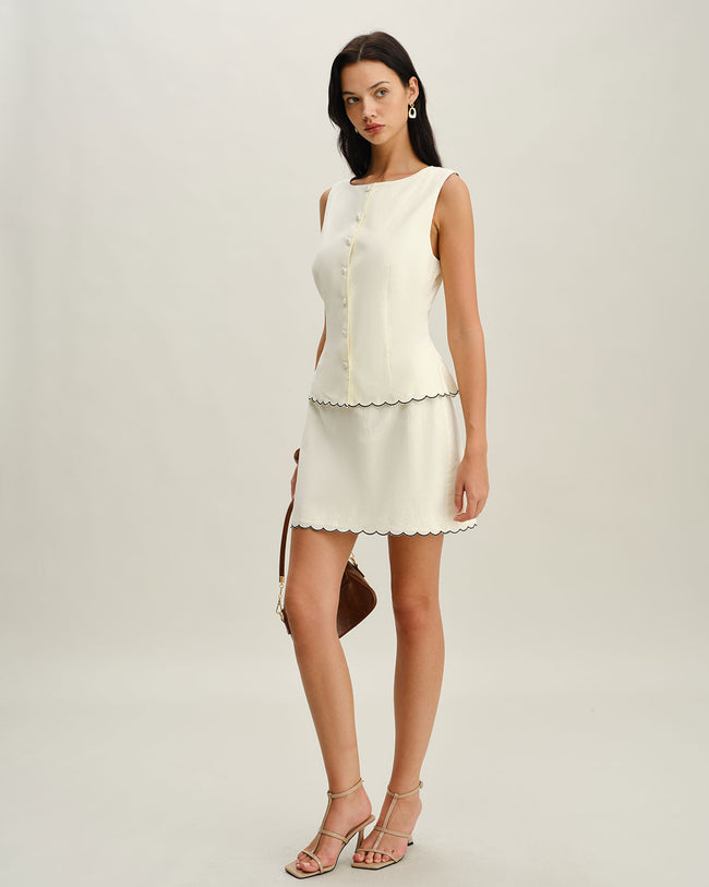 White Round Neck Button Vest