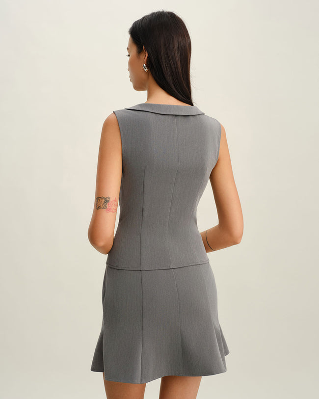 Grey Collared Button Tank Top