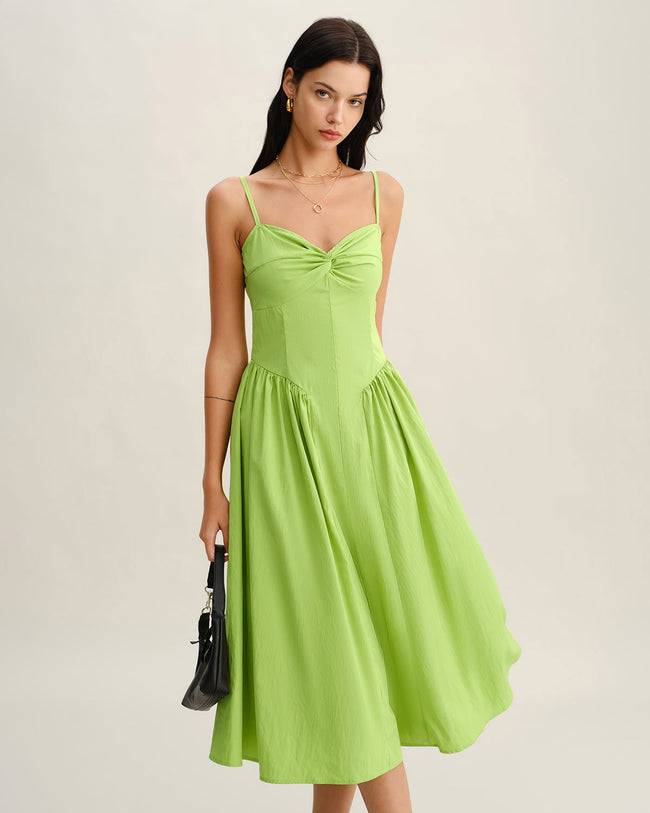 Green Sweetheart Neck Slip Midi Dress