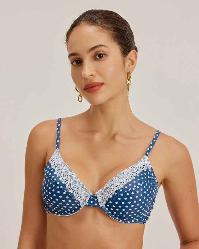 Blue Polka Dot Underwire Bikini Set