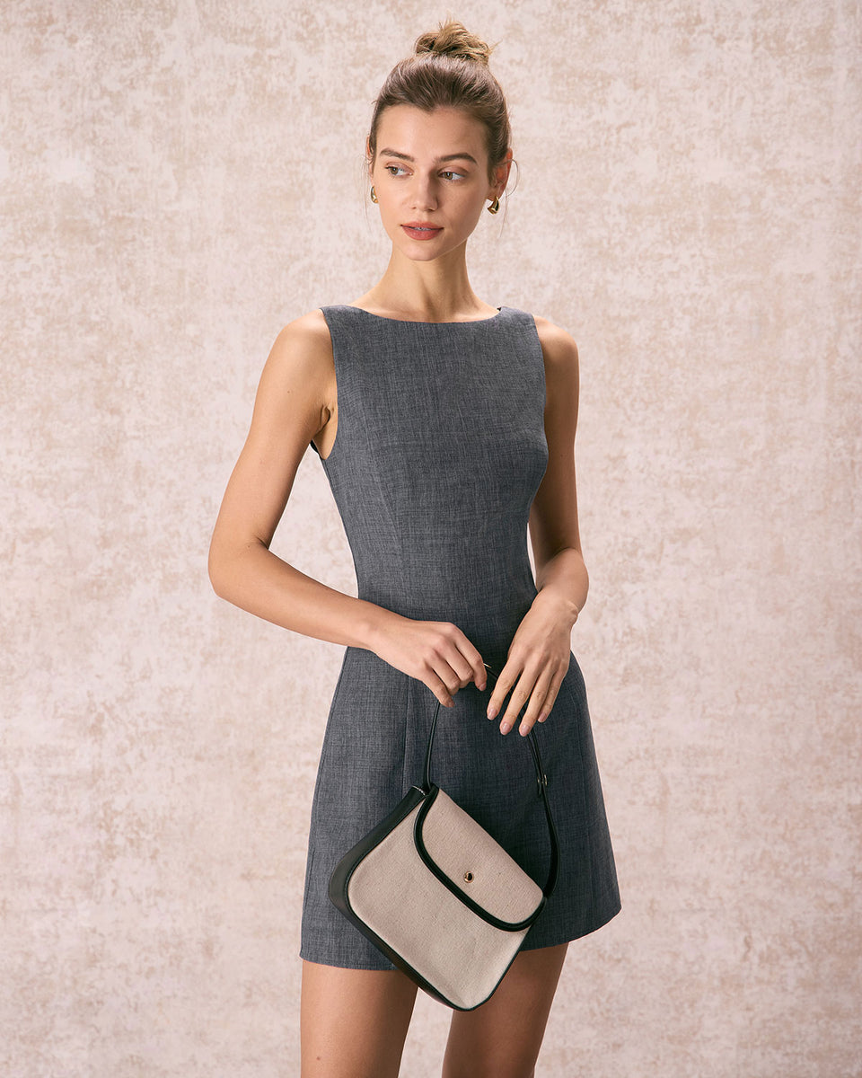The Grey Boat Neck Sleeveless Mini Dress & Reviews - Grey - Dresses | RIHOAS The Grey Boat Neck Sleeveless Mini Dress & Reviews - Grey - Dresses | RIHOAS