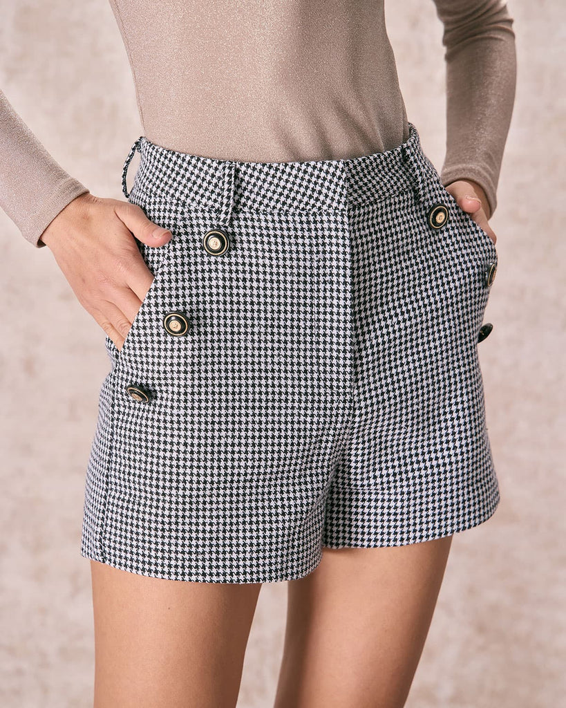 The Black Houndstooth Button Shorts Bottoms - RIHOAS