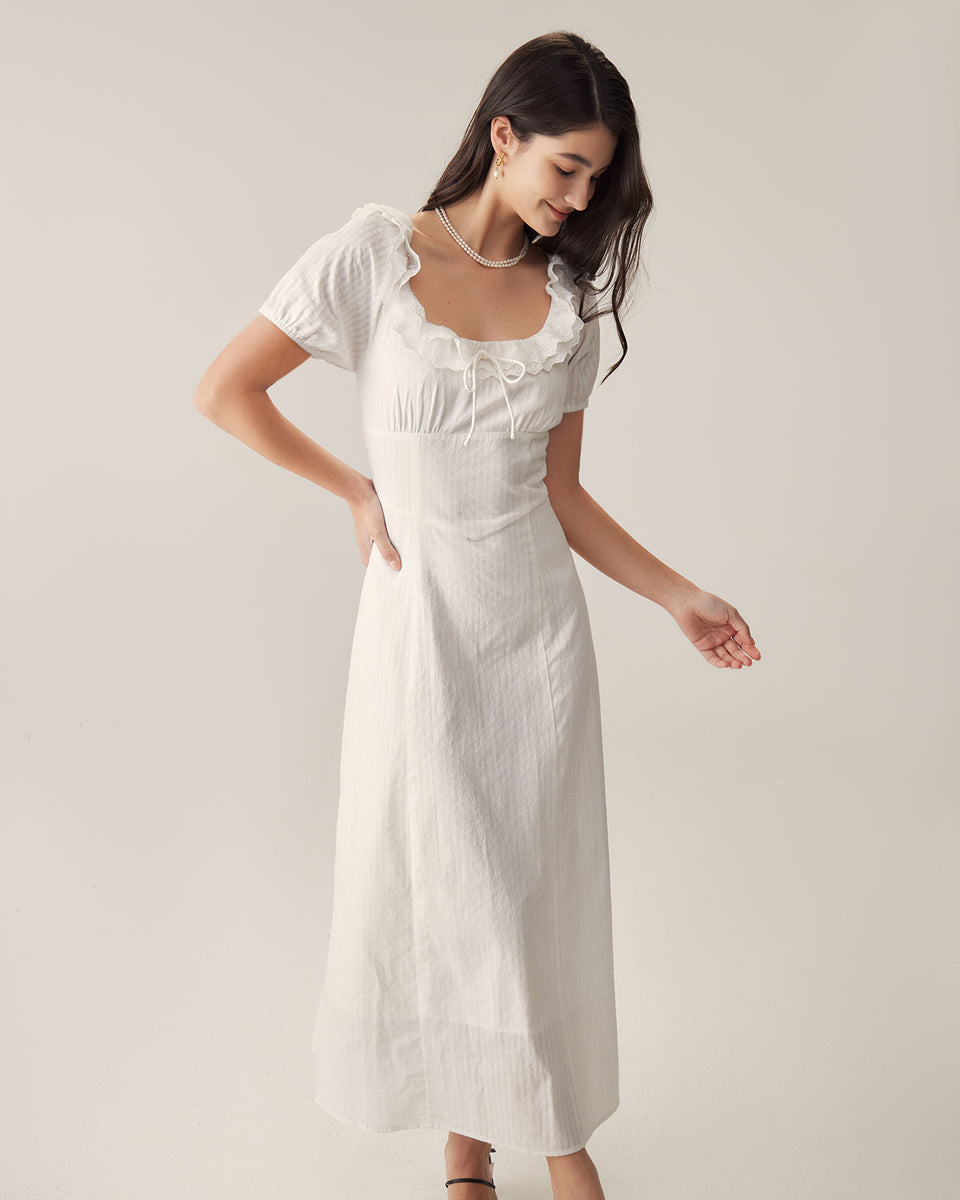 White Embroidery Puffed Sleeve Maxi Dress & Reviews - White - Dresses | RIHOAS White Embroidery Puffed Sleeve Maxi Dress & Reviews - White - Dresses | RIHOAS