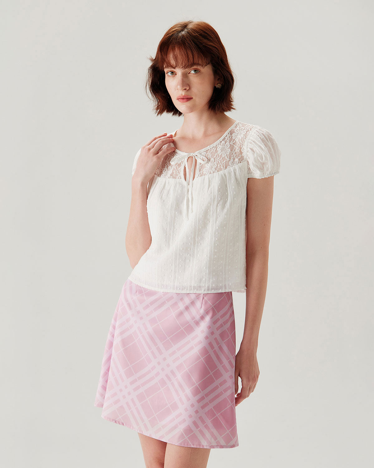 Pink Plaid A-line Mini Skirt