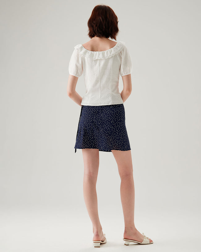Navy Polka Dot Wrap Mini Skirt
