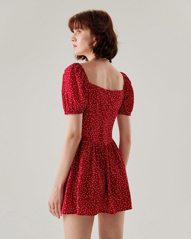 Red Polka Dot Square Neck Mini Dress