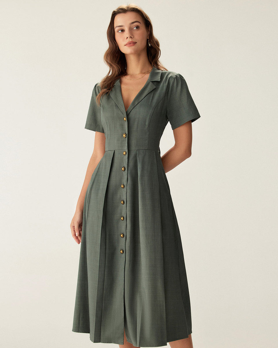 slim fit dress slacks Wedtrend Women Dark Green Bridesmaid Dress A Line V Neck Pleated Chiffon  Long Wedding Party Dress – WEDTREND main image 0