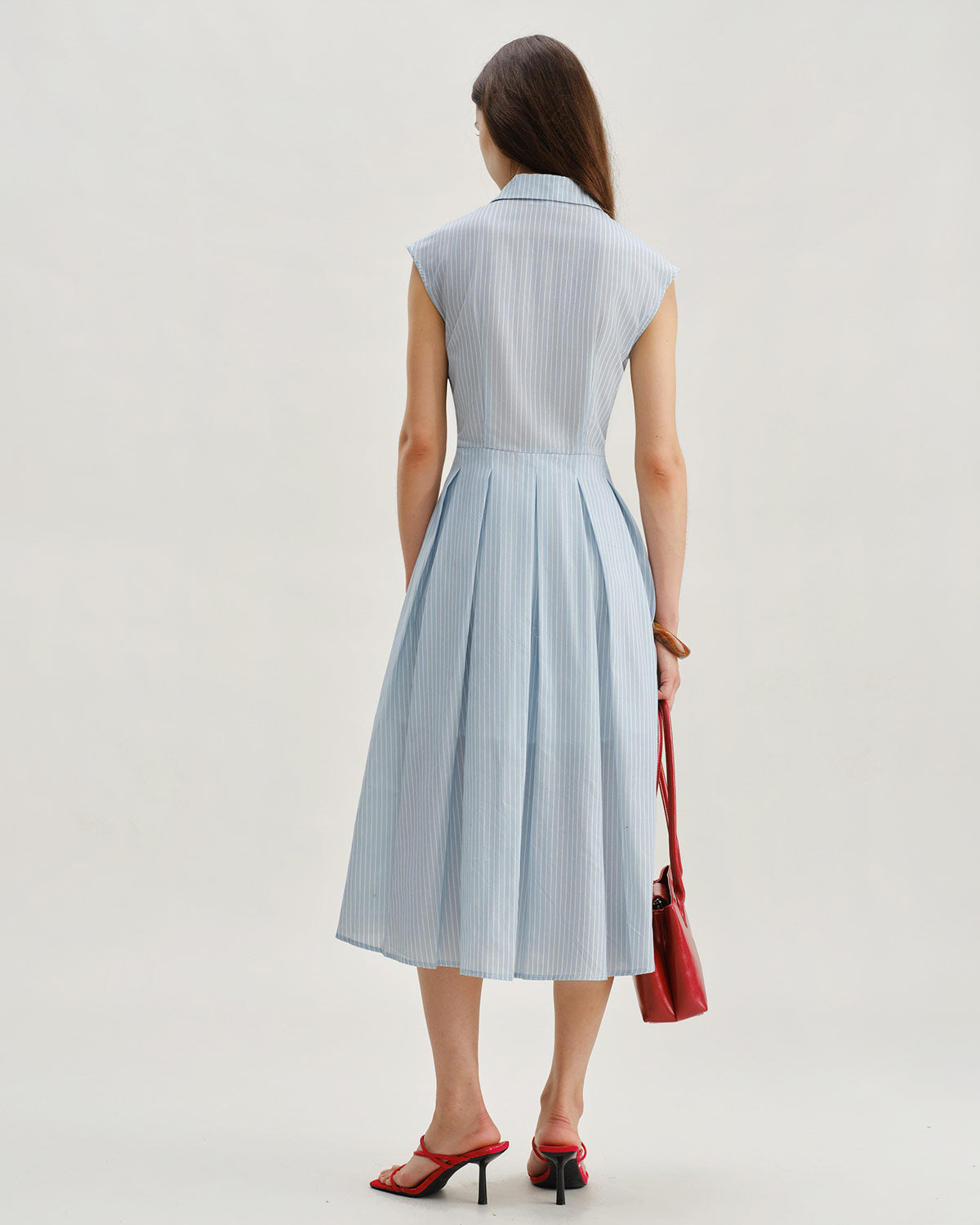 Blue Striped Cap Sleeve Midi Dress
