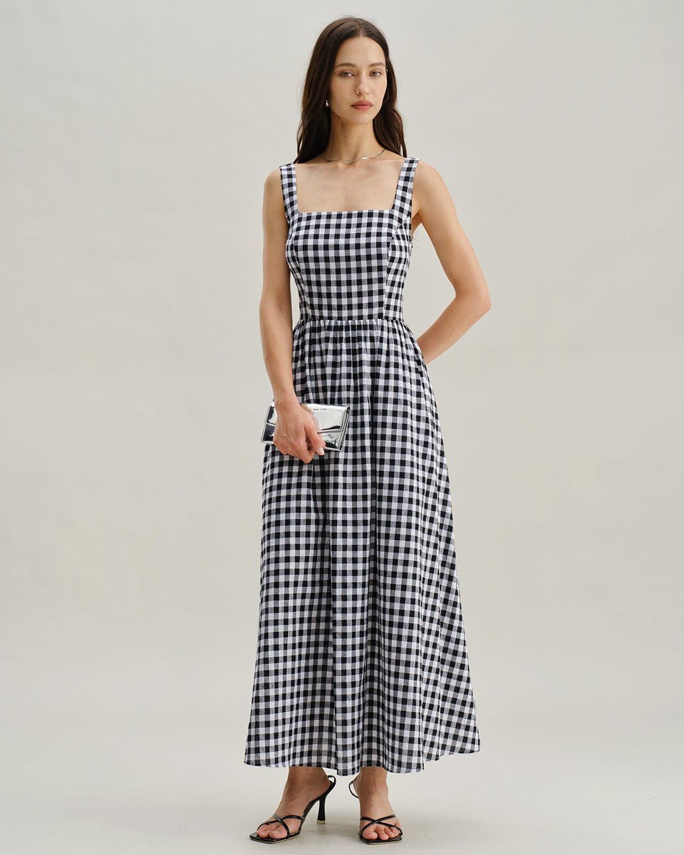 Black Plaid Square Neck Pocket Slip Maxi Dress & Reviews - Black - Dresses | RIHOAS