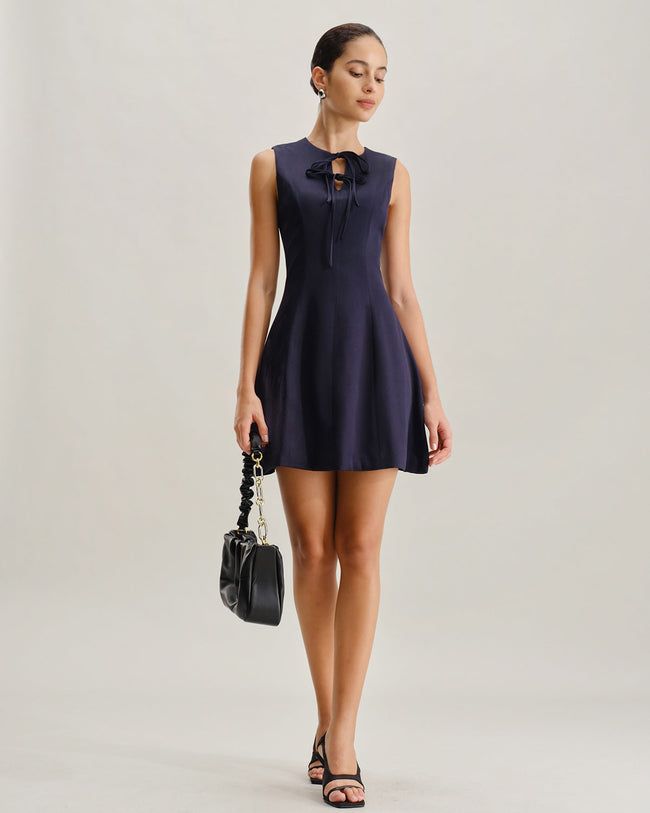 Blue Round Neck Sleeveless Mini Dress