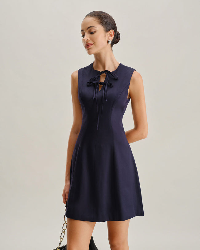 Blue Round Neck Sleeveless Mini Dress