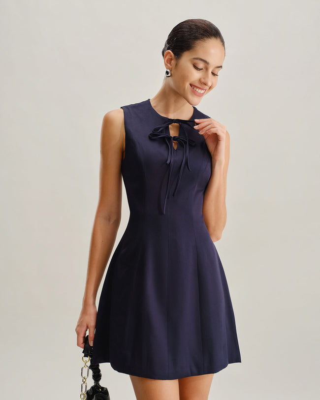 Blue Round Neck Sleeveless Mini Dress