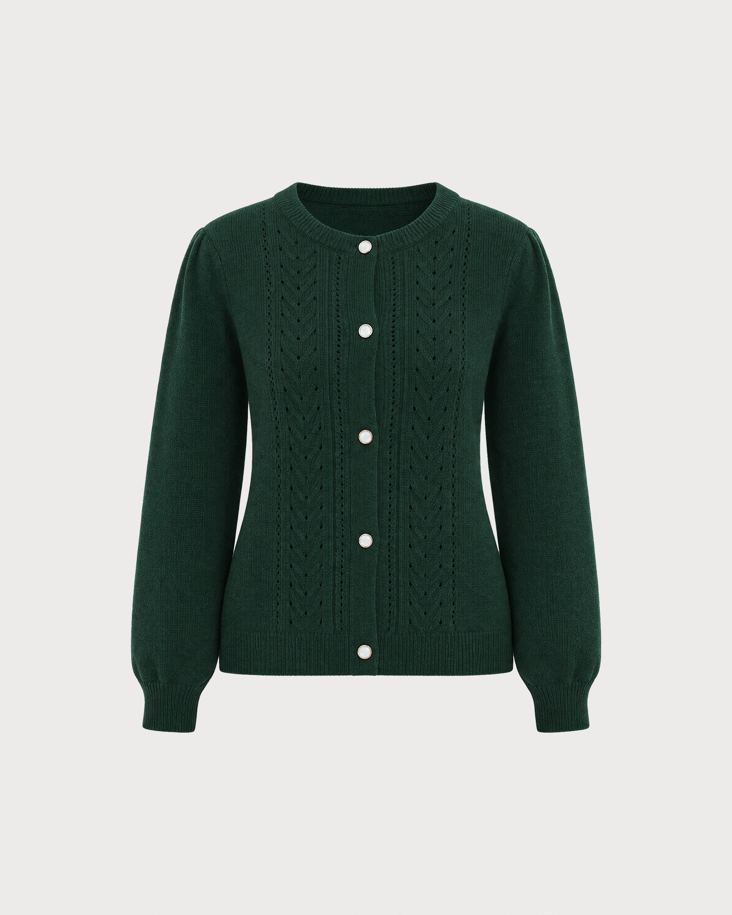Green Round Neck Knit Cardigan