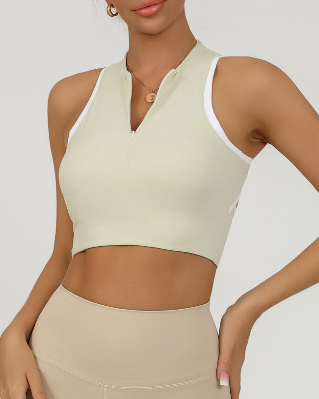 Apricot Round Neck Zipper Yoga Tank Top - Light Support
