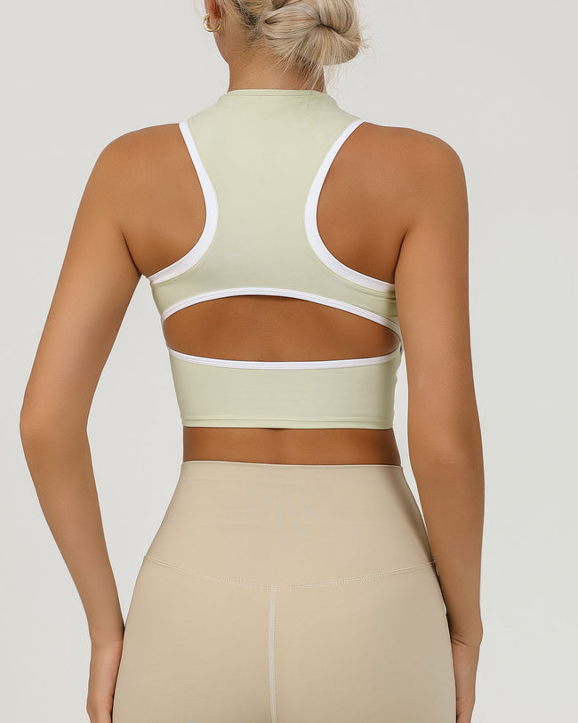 Apricot Round Neck Zipper Yoga Tank Top - Light Support