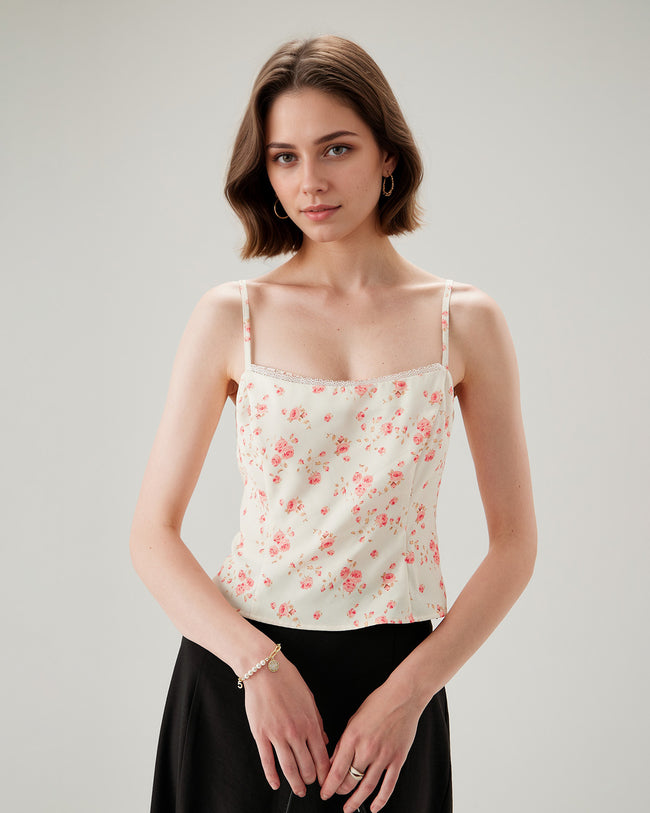 Pink Floral Cropped Cami Top