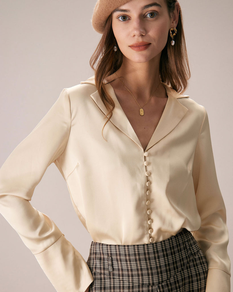 The Apricot Flare Sleeve Button Shirt Apricot Tops - RIHOAS
