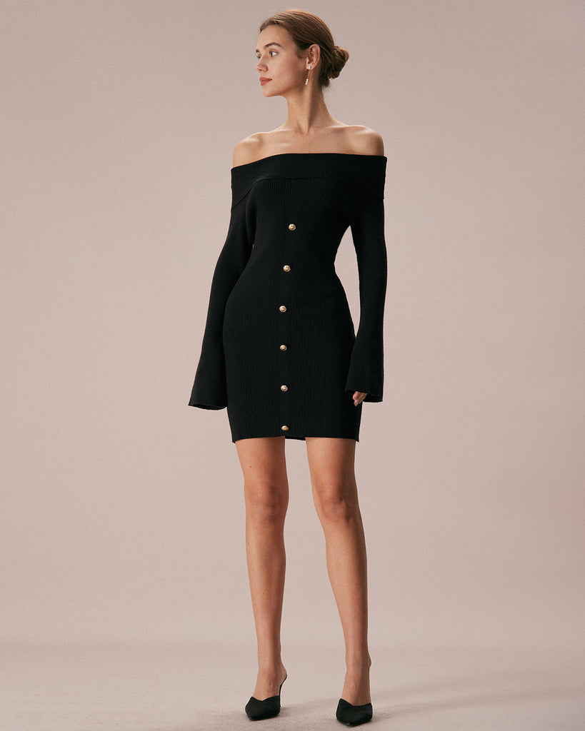 The Black Off The Shoulder Sweater Dress Dresses - RIHOAS