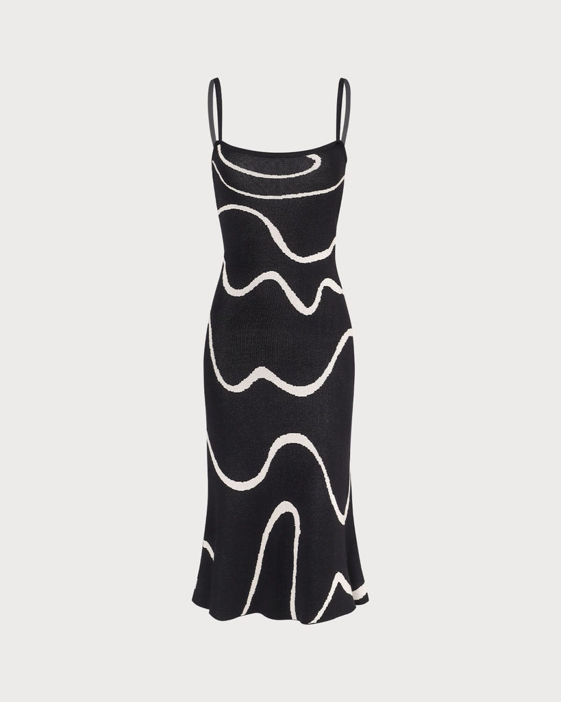 The Black Wave Mermaid Hem Kint Midi Dress Black Dresses - RIHOAS