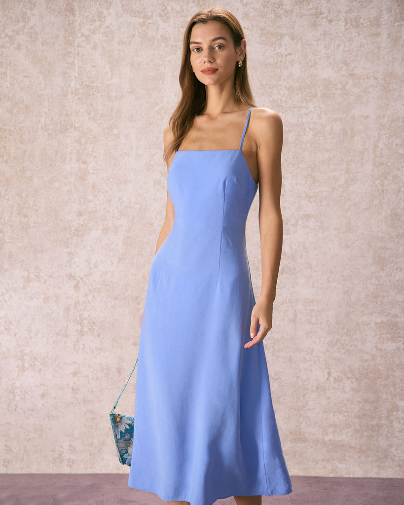 The Blue Cut Out Back Midi Dress Blue Dresses - RIHOAS