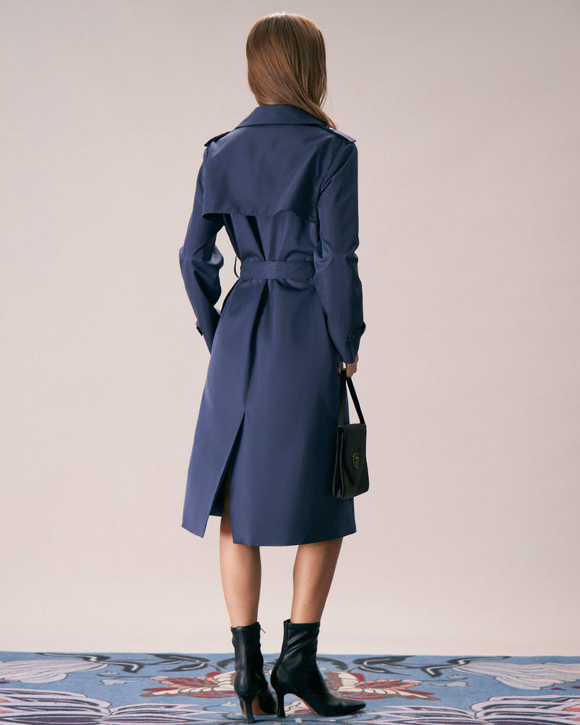 The Blue Double Breasted Solid Coat Outerwear - RIHOAS