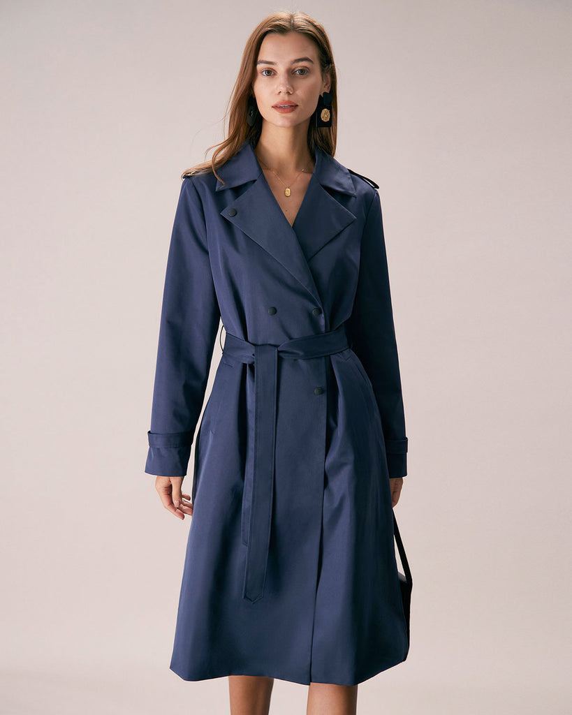 The Blue Double Breasted Solid Coat Outerwear - RIHOAS