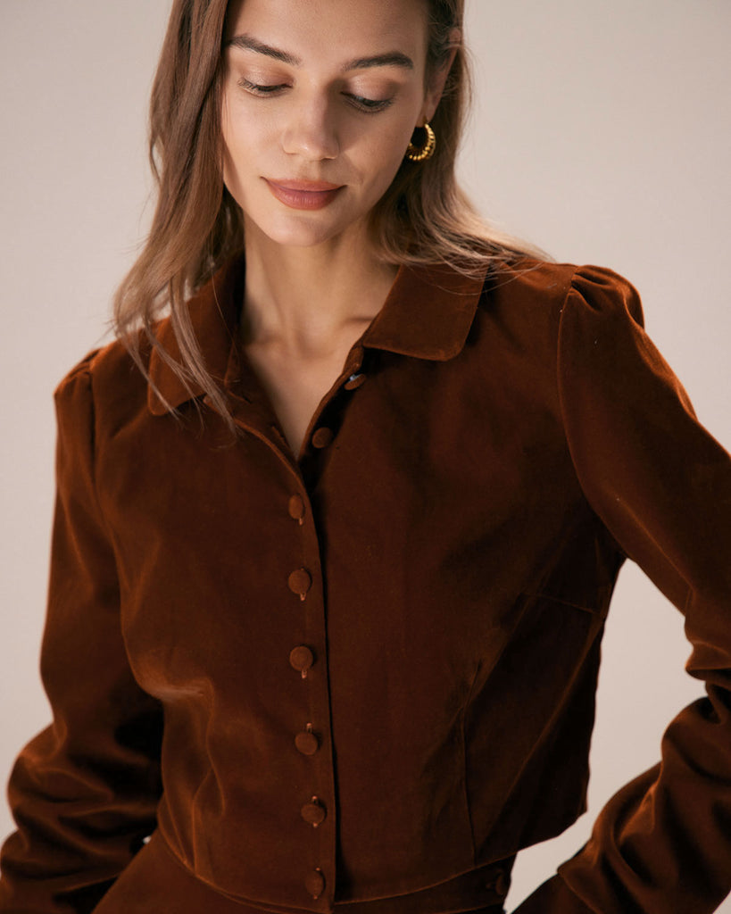 The Caramel Collared Solid Velvet Jacket Caramel Outerwear - RIHOAS