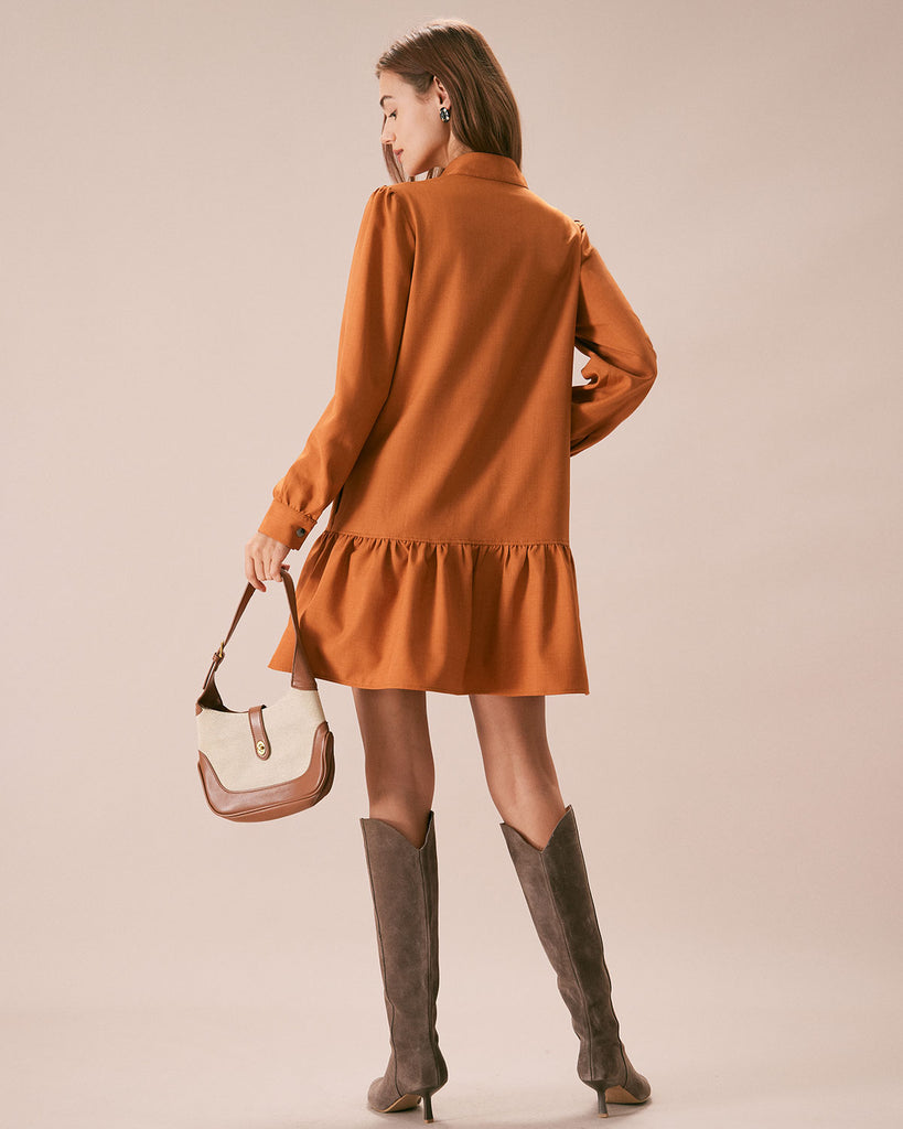 The Caramel Mock Neck A-Line Mini Dress Dresses - RIHOAS