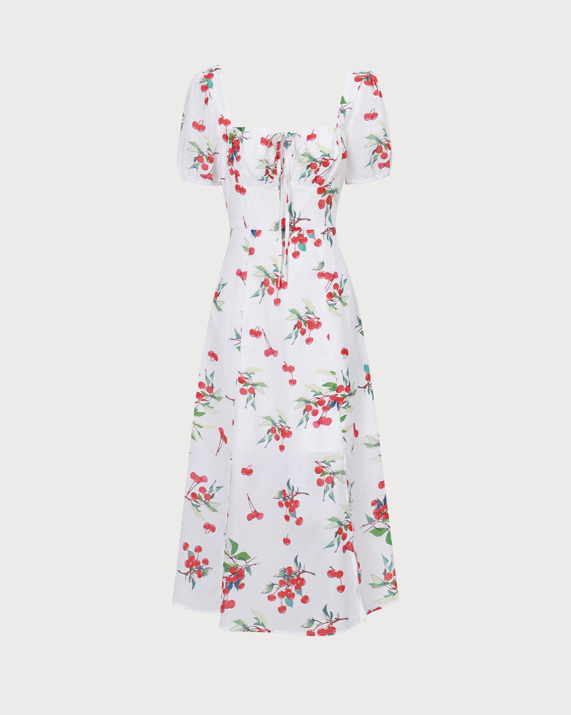 The Cherry Tie Side Split Midi Dress Print Dresses - RIHOAS
