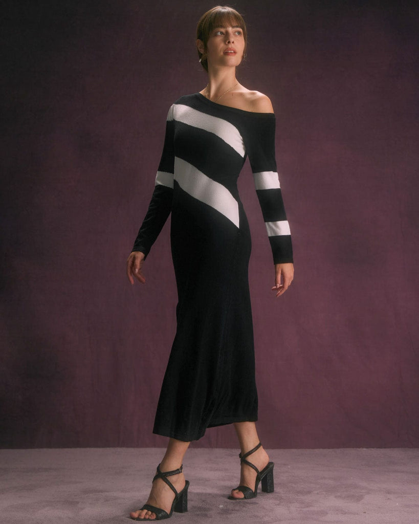 The Colorblock One Shoulder Slit Knit Dress Dresses - RIHOAS
