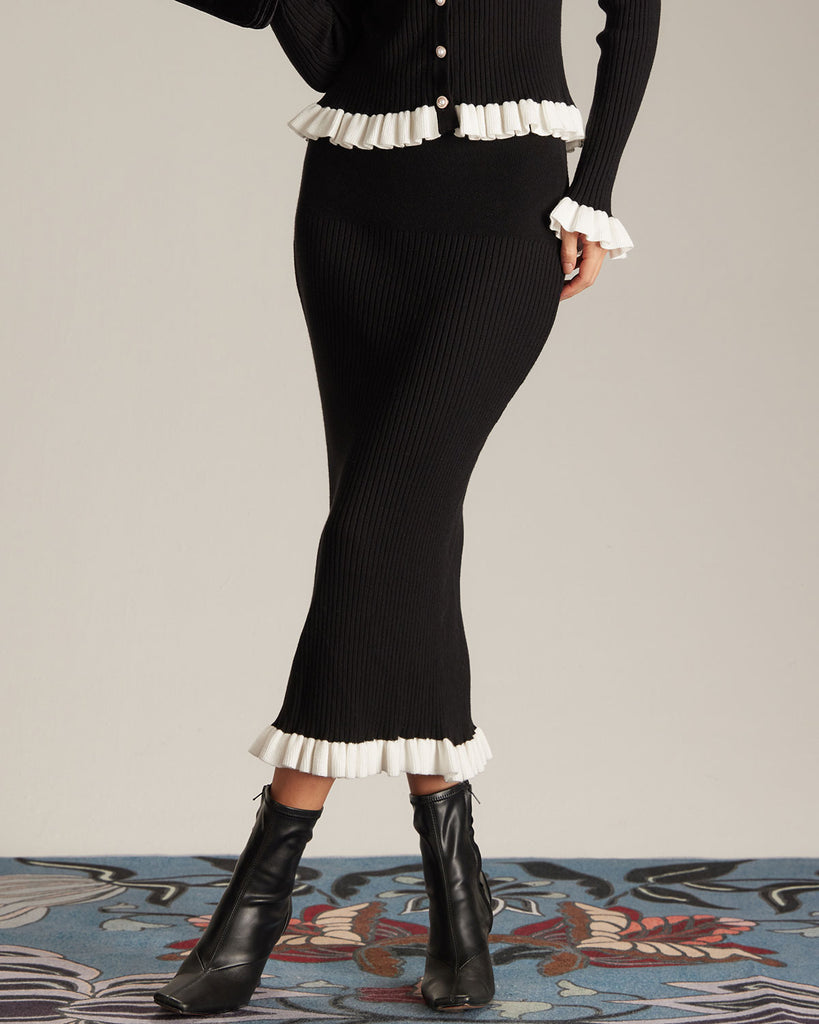 The Contrast Trim Knit Skirt Black Bottoms - RIHOAS