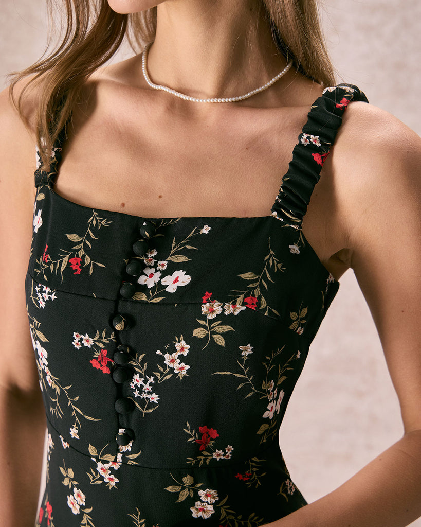 The Elasticized Shoulder Straps Floral Dress Dresses - RIHOAS