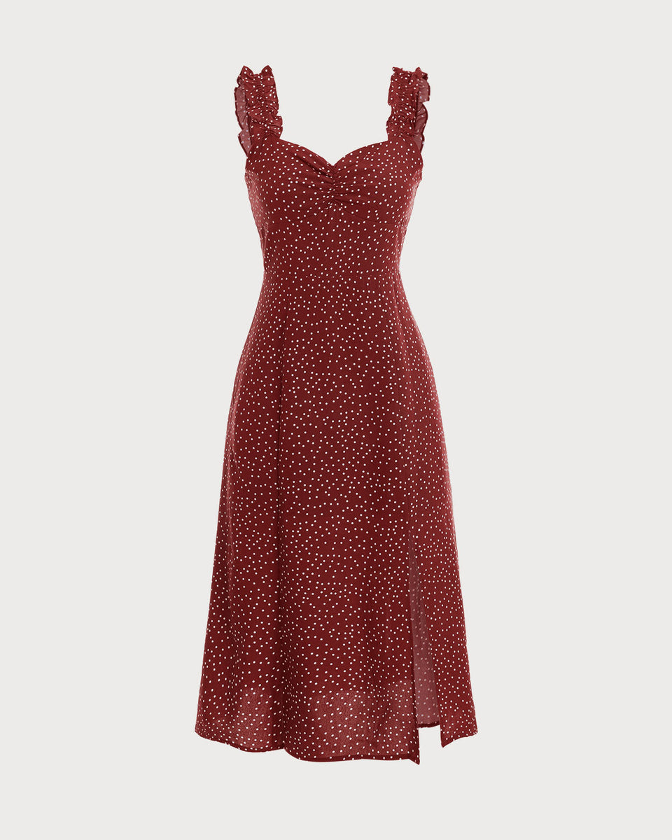 The Red Frill Trim Side Split Midi Dress - Women's High